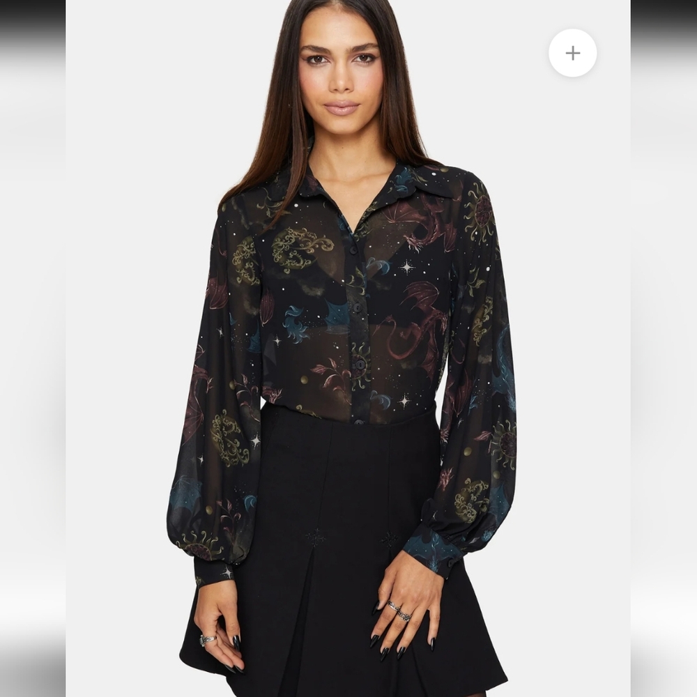 Disturbia 🕸 Pheonix Dragon Chiffon Blouse Sz Us 10